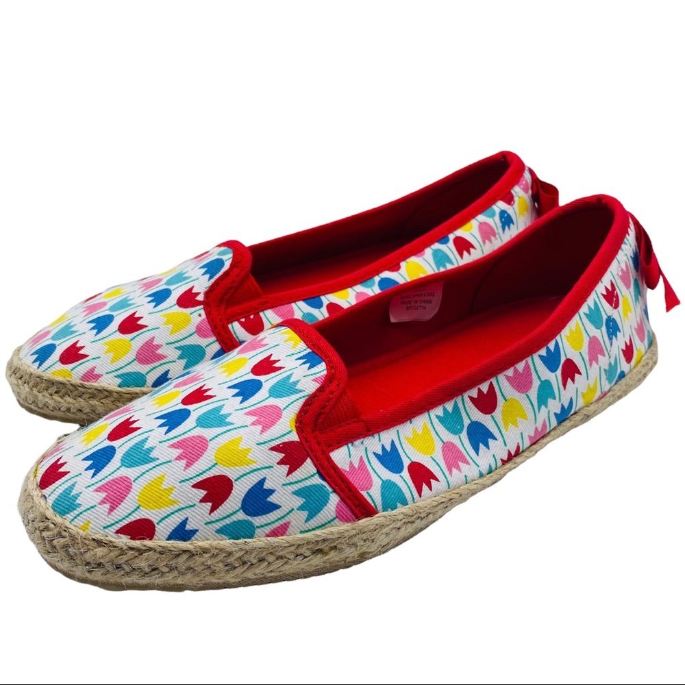 Hanna Andersson Girls Tanja Espadrille Slip On Shoes Size 4 Red Colorful Tulips